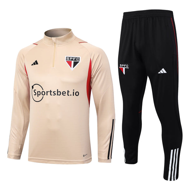 Conjunto São Paulo Adidas Zíper Curto Bege